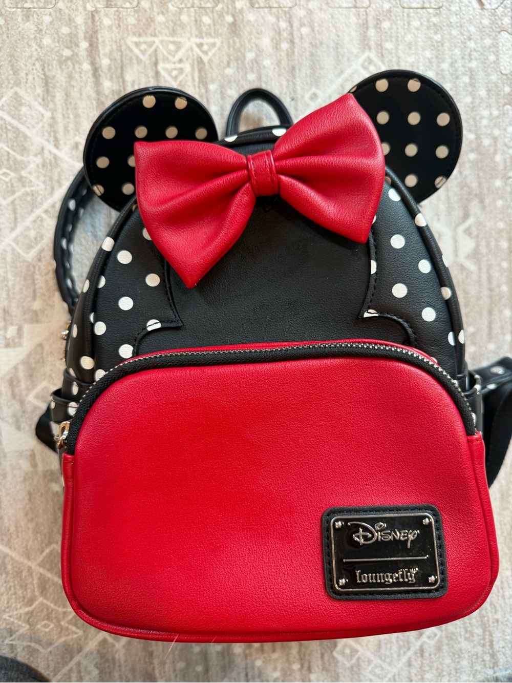 Disney x Loungefly Black Polka Dot Minnie Ear Mini Backpack with Red Bow &